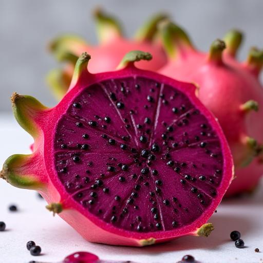 A stunning cut-open 'Cosmic Red' dragon fruit
